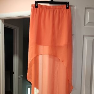 Express Neon Orange High-Low Maxi Skirt for Casual Resort Wear